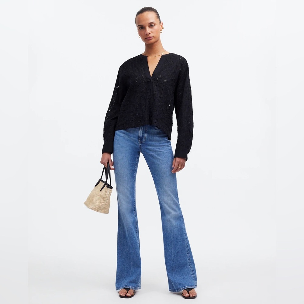 Madewell Long-Sleeve Popover Top in Eyelet